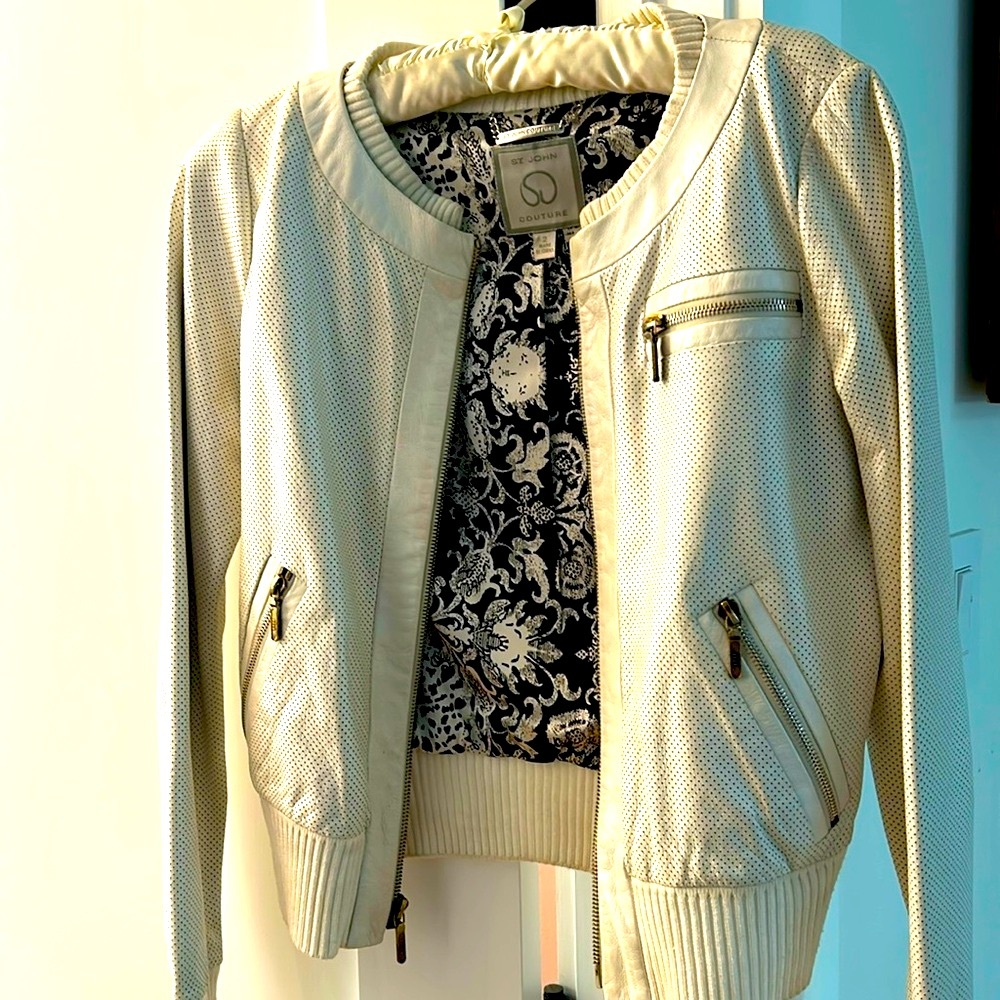 St.John Couture percolated white leather jacket size 2 - Picture 2 of 11